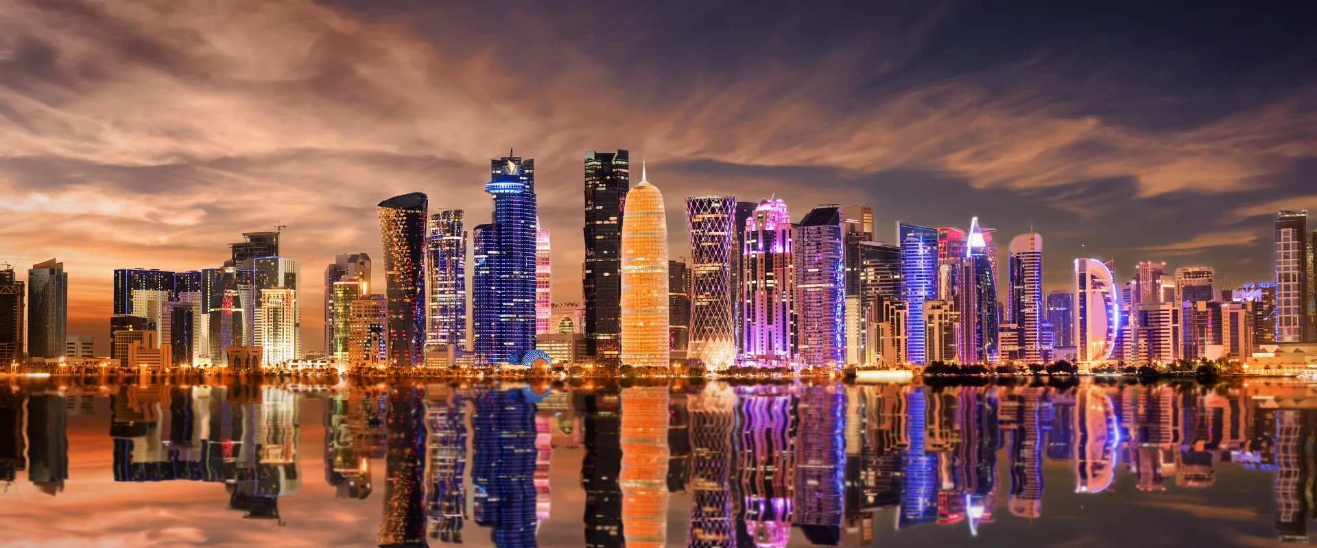 Doha Corniche skyline reflected on the water