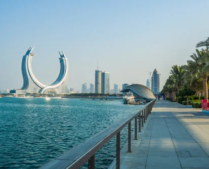 Katara Towers in Doha's waterfront district by day