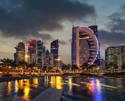 Katara Towers illuminated at night